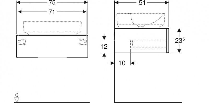 Geberit Variform Szafka 75 cm z blatem pod umywalkę stawianą na blat, biały 501.159.00.1