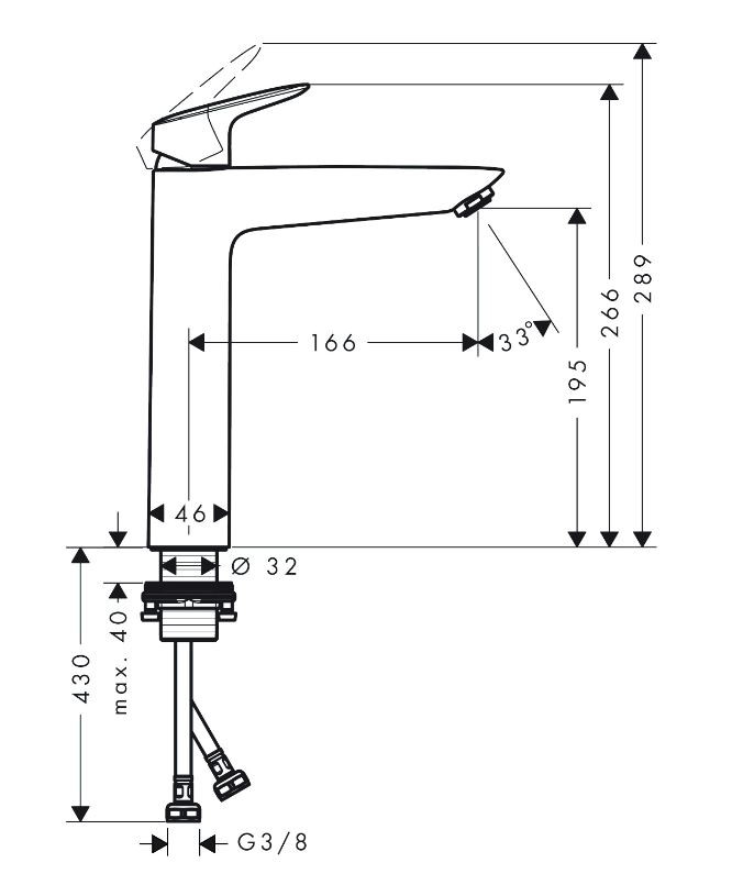 Hansgrohe Logis 190 bateria umywalkowa bez korka czarny mat 71091670