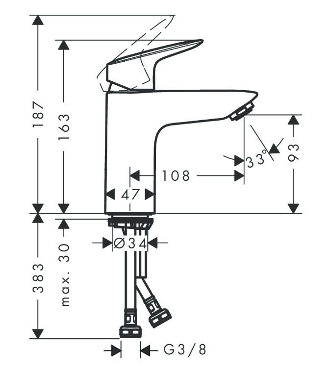 Hansgrohe Logis 100 bateria umywalkowa z korkiem klik-klak push-open czarny mat 71107670