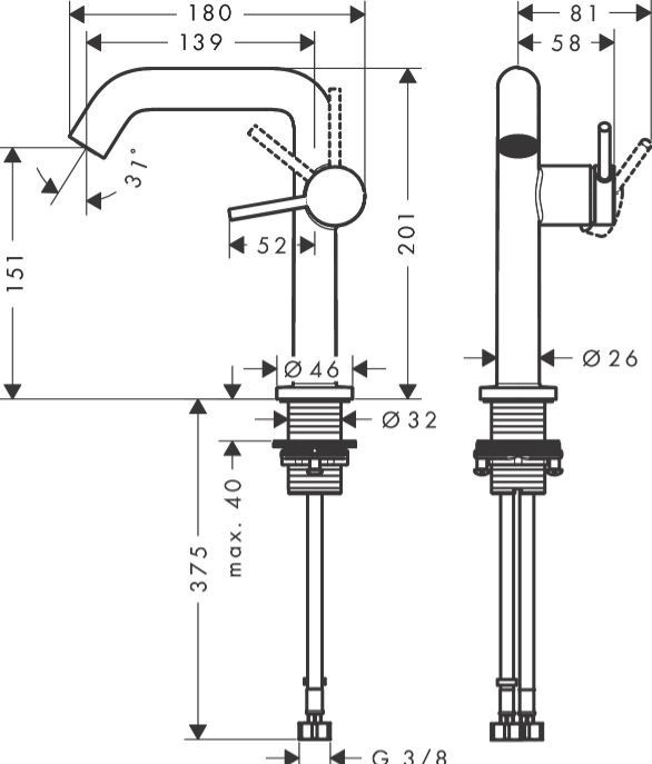 Hansgrohe Tecturis S bateria umywalkowa 150 Fine CoolStart Ecosmart z korkiem klik-klak Push-Open brąz szczotkowany 73340140