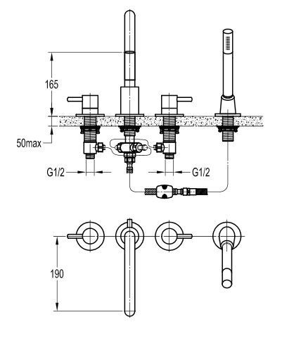 Omnires Y bateria wannowa 4-otworowa biały mat Y1232WM