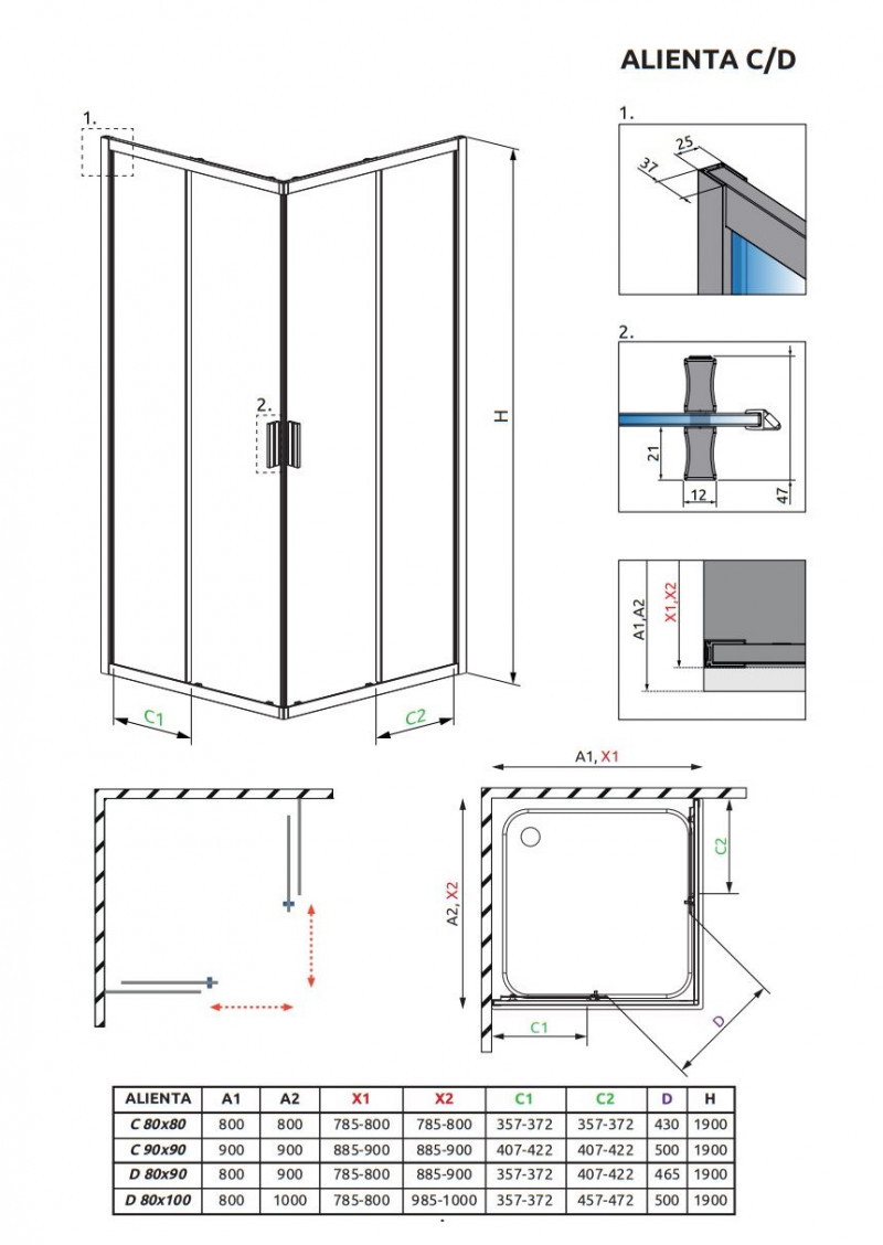 Radaway Alienta Black D kabina prostokątna 80x90 drzwi przesuwne czarny przeźroczyste Easy Clean 10258090-54-01