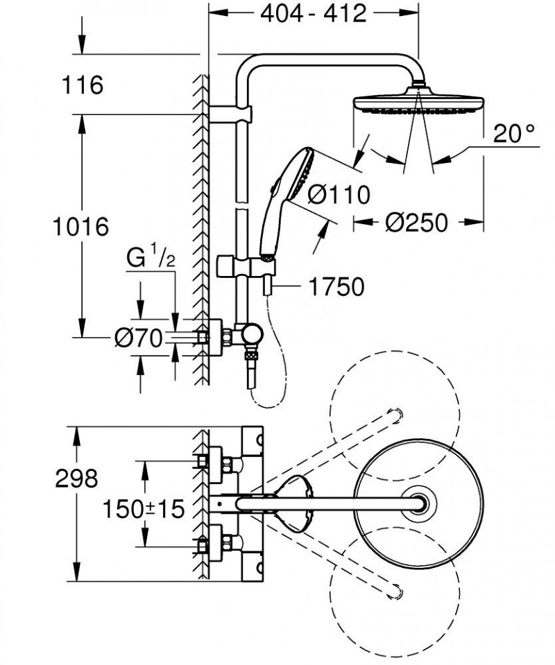 Grohe Tempesta System 250 zestaw prysznicowy termostatyczny z deszczownicą 25 cm chrom 26670001