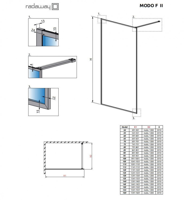 Radaway Modo F II kabina typu Walk-In 160 chrom L/P przeźroczyste Easy Clean 10409164-01-01