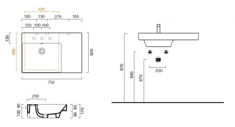 Catalano New Zero 75 L umywalka z blatem ceramicznym po prawej stronie 75x50 z otworem biały Cataglaze 0120791001