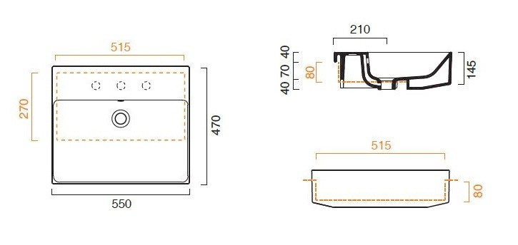 Catalano New Zero 55 umywalka póblatowa 55x47 z otworem biały Cataglaze 0126551001