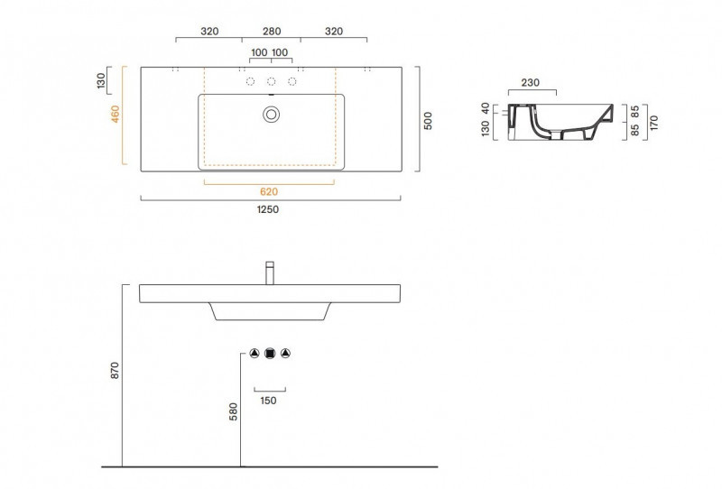 Catalano New Zero 125 umywalka z blatem ceramicznym 125x50 z otworem biały Cataglaze 0121261001