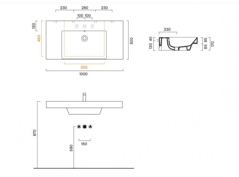 Catalano New Zero 100 umywalka z blatem ceramicznym 100x50 z otworem biały Cataglaze 0121011001