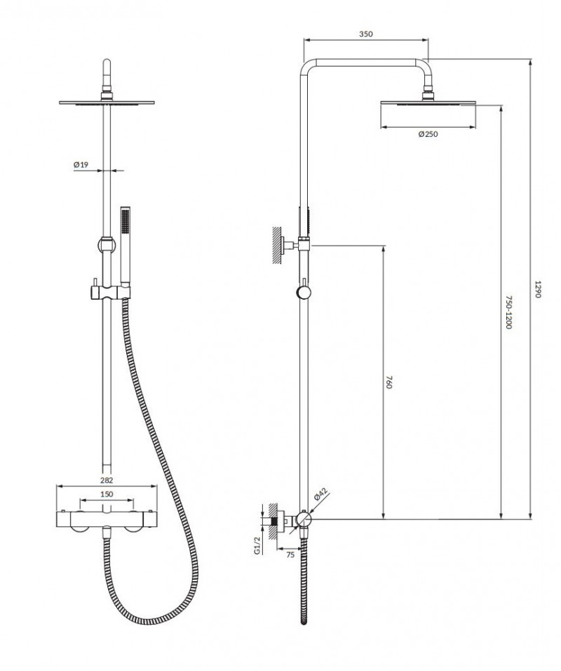 Omnires Y termostatyczny system prysznicowy natynkowy z deszczownicą 25x25 biały mat Y1244SUWM