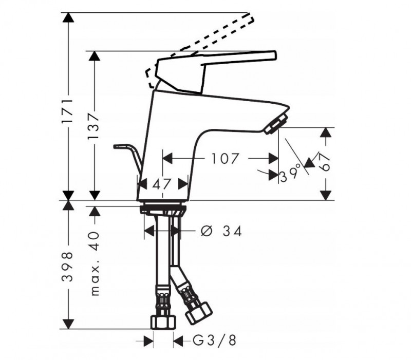 Hansgrohe Logis Loop 70 bateria umywalkowa z korkiem chrom 71150000