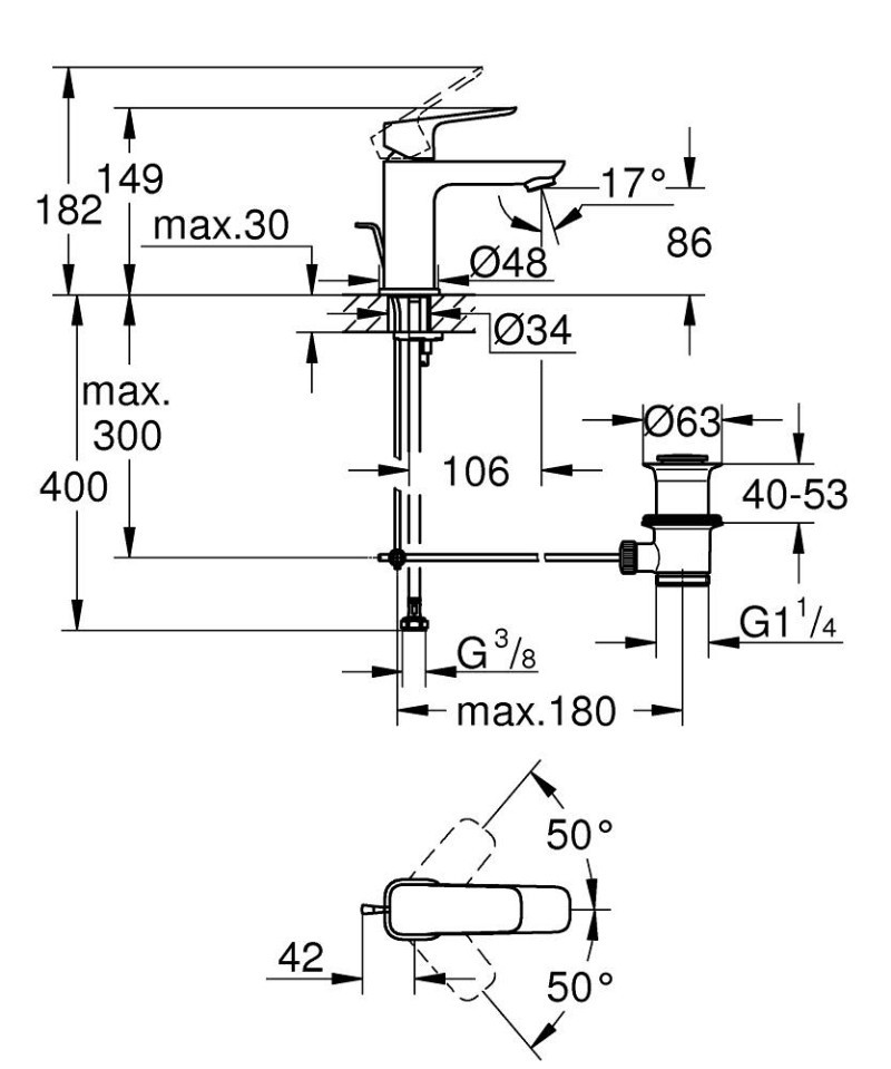 Grohe Cubeo bateria umywalkowa z korkiem S czarny matowy 1016942430