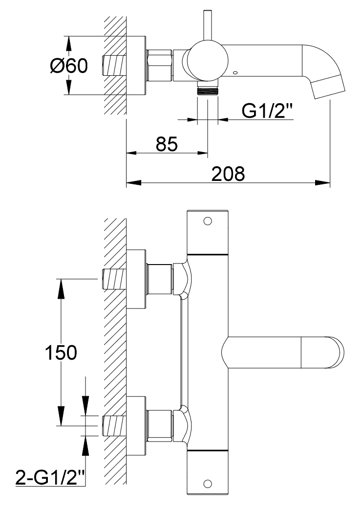 Kohlman Axel Gray termostatyczna bateria wannowa ścienna grafit szczotkowany QW710AG