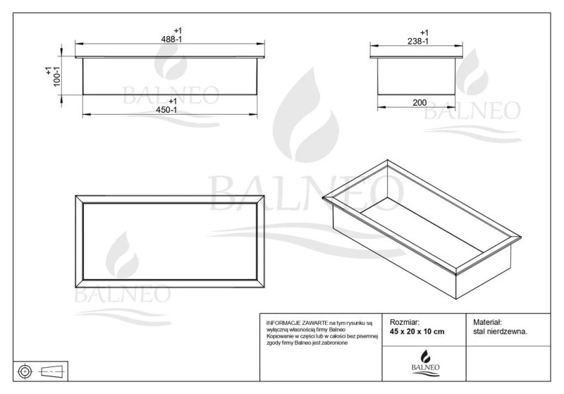 BALNEO WALL-BOX ONE Półka 45x20x10 cm podtynkowa, wnękowa, do zabudowy stal nierdzewna inox B0101010110-2