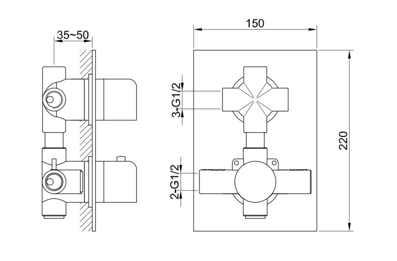 Kohlman Excelent termostatyczna  bateria 3-drożna podtynkowa chrom QW433H