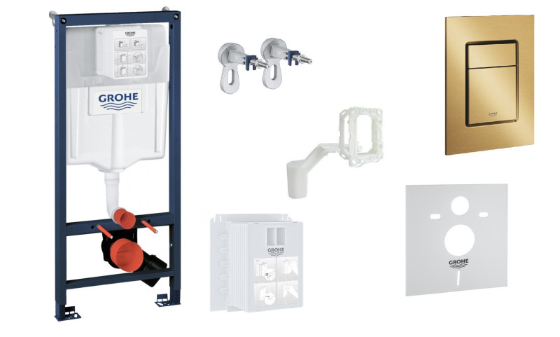 Grohe Rapid SL Fresh Skate Cosmopolitan S stelaż podtynkowy do WC 6w1 kompletny z przyciskiem 37535GN0 Brushed Cool Sunrise złoty szczotkowany