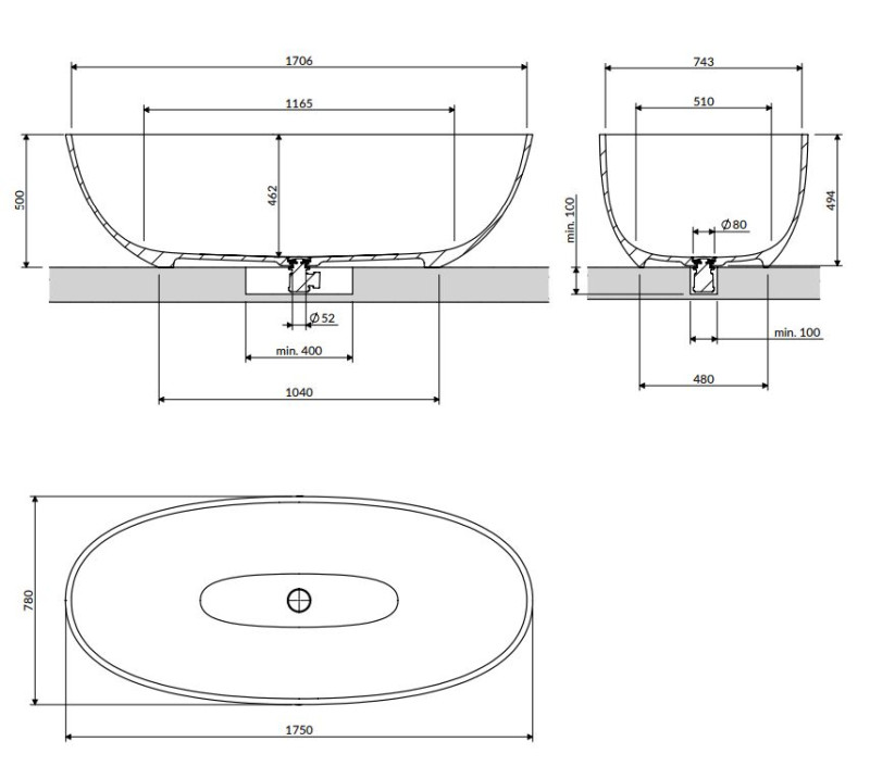 Omnires Shell M+ wanna wolnostojąca 175x78 cm biały połysk SHELL175WWBP