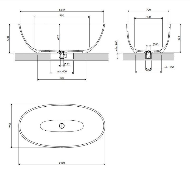 Omnires Shell M+ wanna wolnostojąca 148x75 cm biały połysk SHELL148WWBP